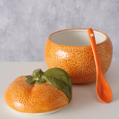 Boltze home appelsin syltetøjsglas med ske dia13x12cm 480ml fra dolomit