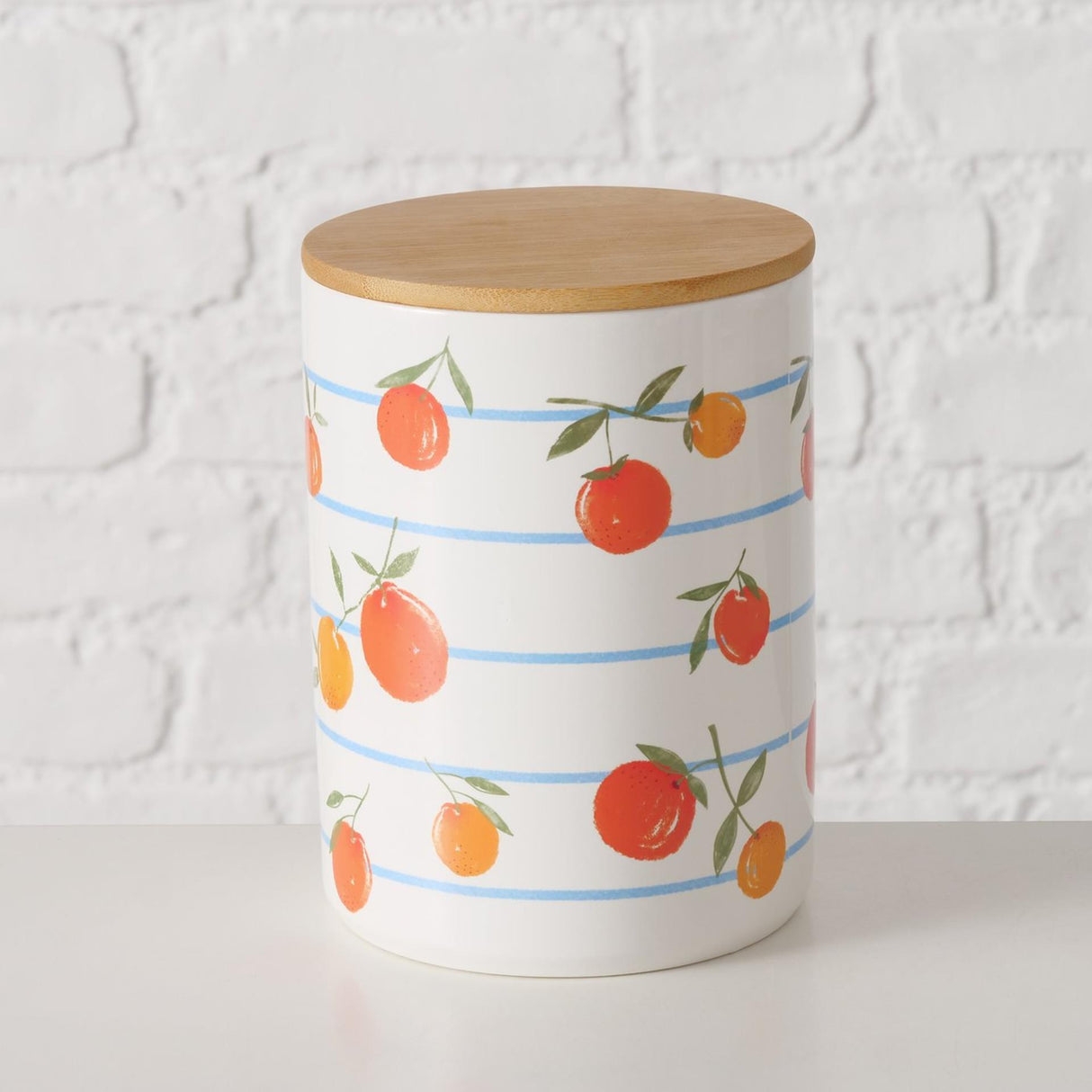 Boltze hjemmeopbevaringskrukke orange dia12x16cm 1100ml lertøj med bambus låg i 2 versioner
