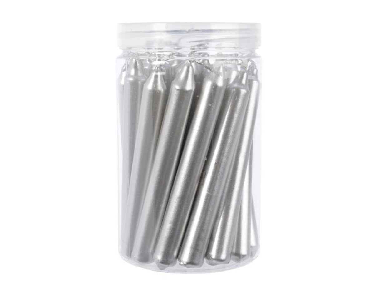 Decoris kerstboomkaarsjes metalic zilver 1,3x10.5 cm 22 stuks in koker