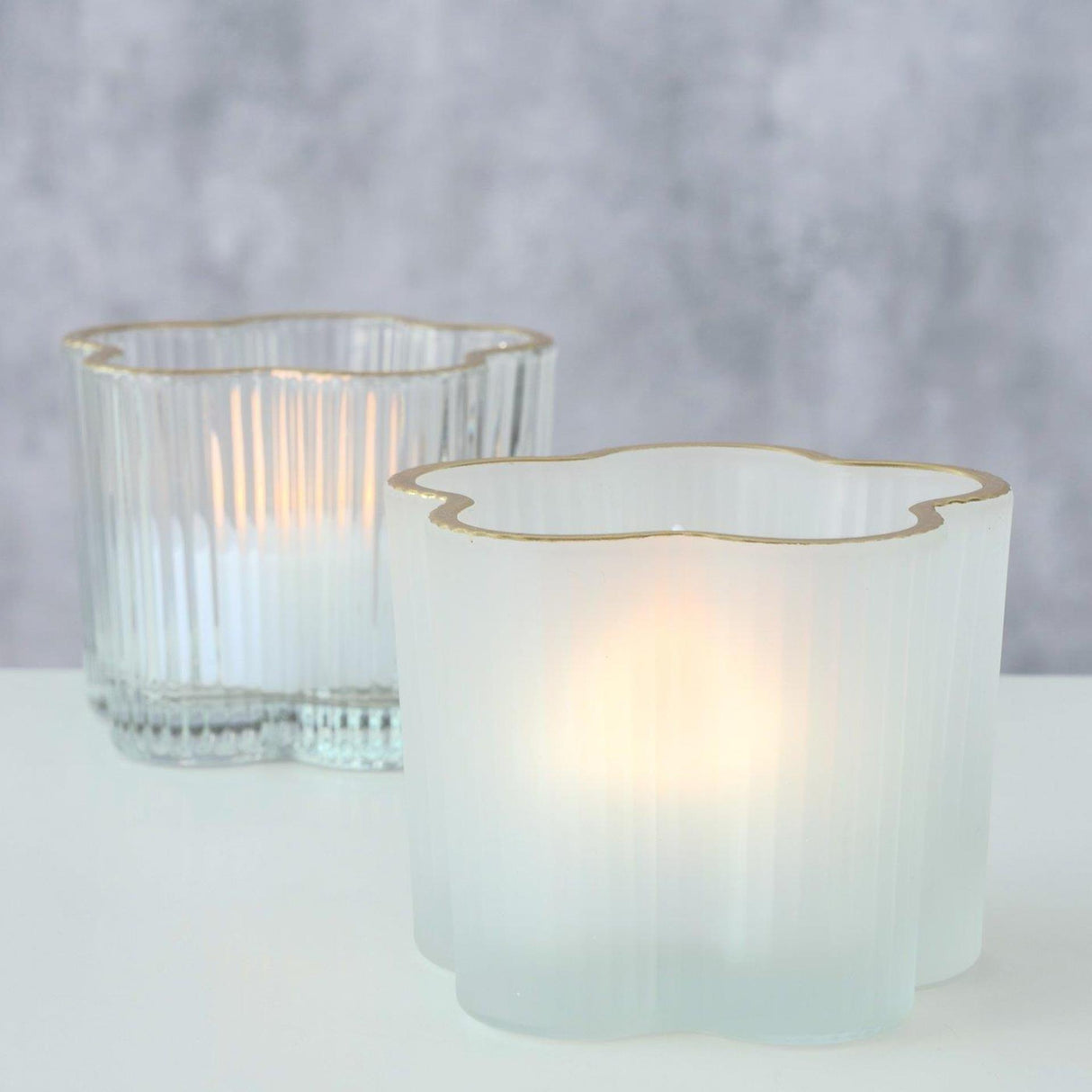 Boltze home fyrfadsstage fiona glas ã˜7,8x6cm klar hvid