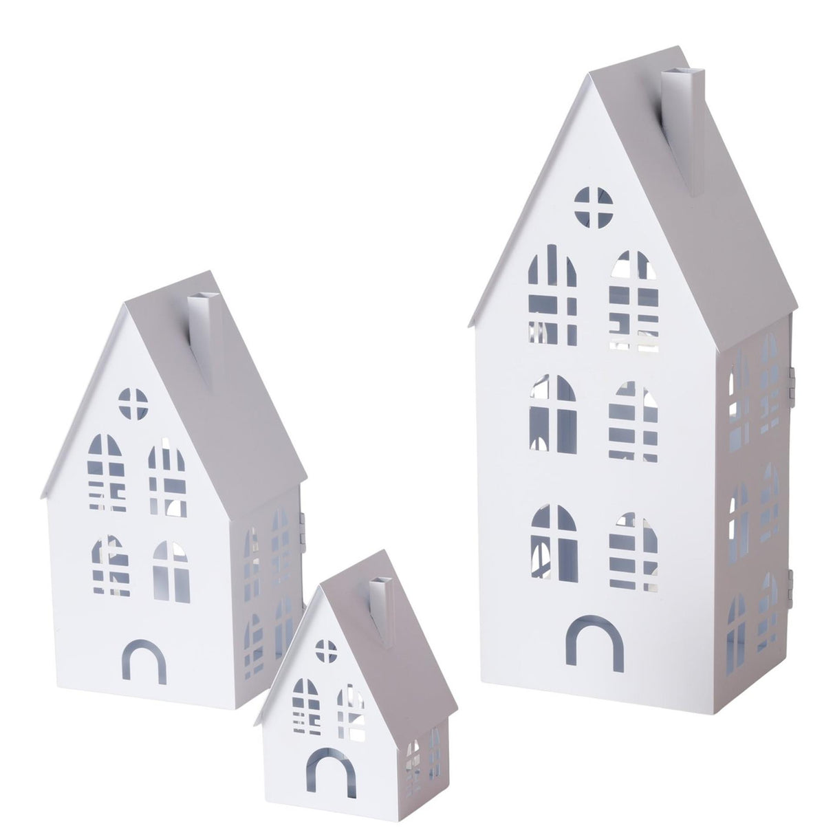 Boltze hjemmelanternesæt doverhus 3-delt l9-13-16,5cm b7,5-10,5-13,5cm h13-24-37cm hvid