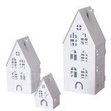 Boltze hjemmelanternesæt doverhus 3-delt l9-13-16,5cm b7,5-10,5-13,5cm h13-24-37cm hvid