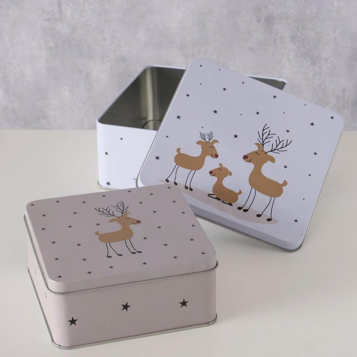 Boltze home storage tin set timba 2-piece lxw13-15cm h6-7cm