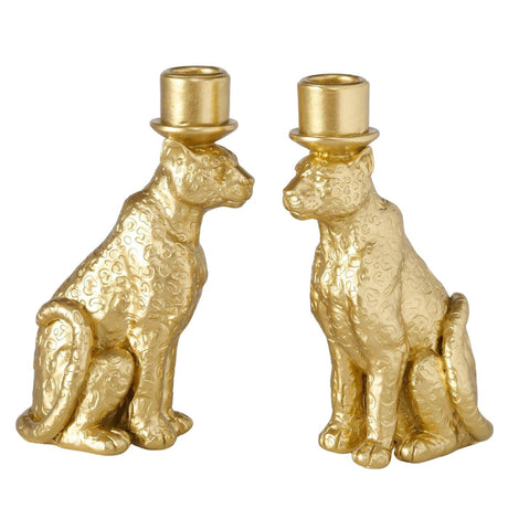 Boltze home kandelaar luipaard leos goud 11,5x7,2x17,7cm 2 assorti polyresin