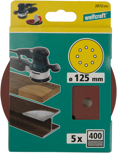 Wolfcraft selvklæbende slibeskiver | k400 | perforeret | ø125mm | 5 styk - 2072000