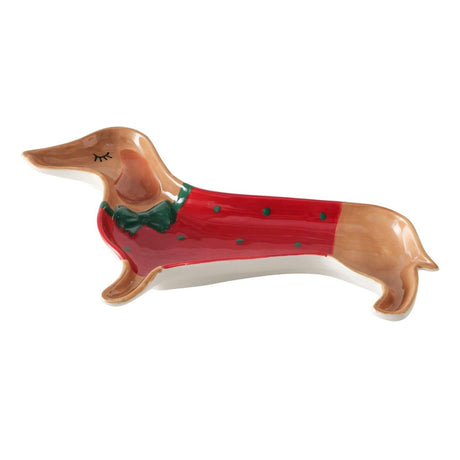 Boltze home schaal hond maltipu 22cm steengoed bruingroenrood 2 assorti