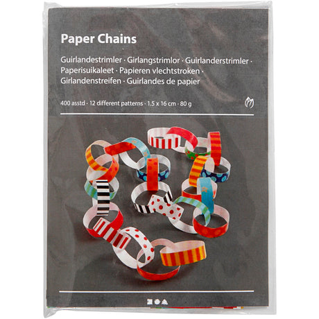 Creativ firma guirlandestrimler, trykt, l: 16 cm, b: 15 mm, 400 stk. 1 æske