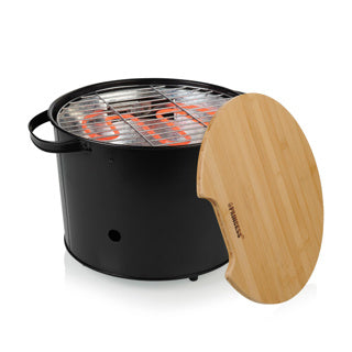 Princess 112240 hybrid bucket grill | elektrisk | trækul (sort, ø 32 cm | inkl. luksus bambus servering og skærebræt)