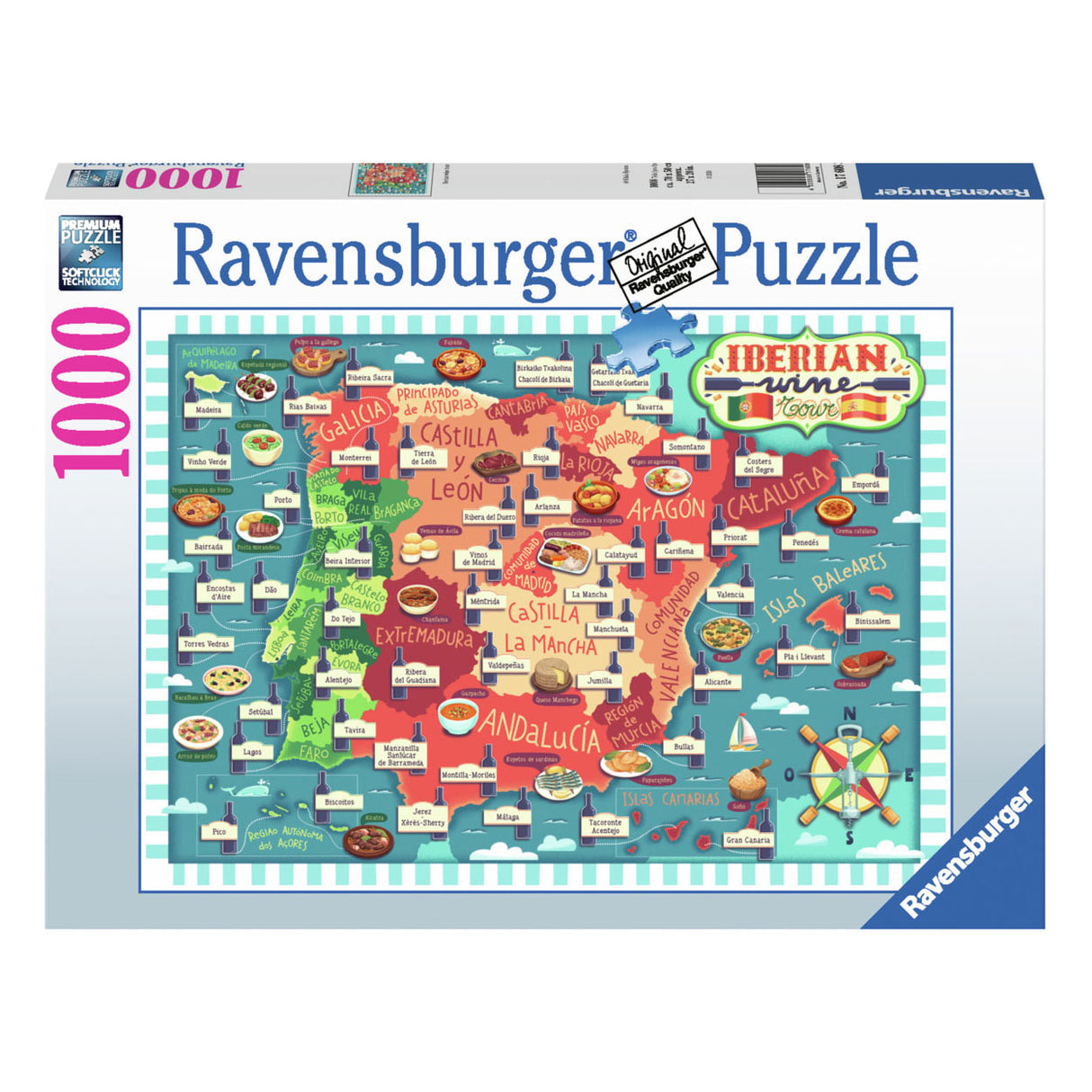 Ravensburger puslespil kort over Iberia vine, 1000 stk.