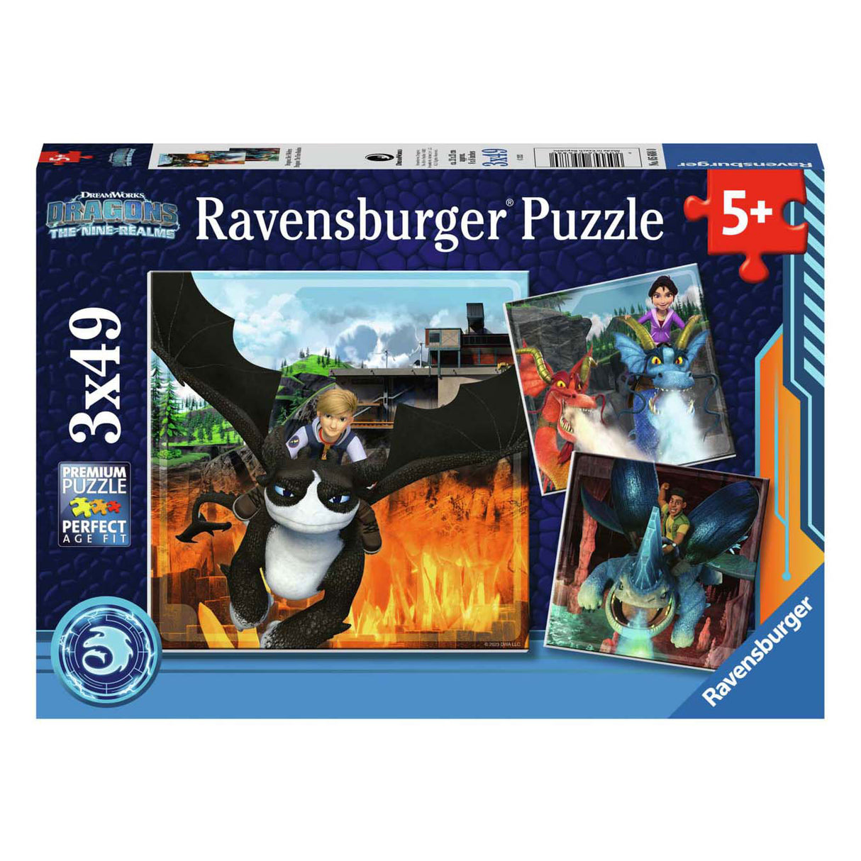 Ravensburger dragons the ni realms puslespil, 3x49 stk.