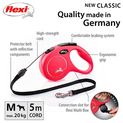 Flexi produkter optrækbar linje ny klassisk ledning rød m 5 meter op til 20kg