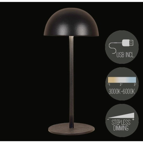 Annas kollektion genopladelig bordlampe rund varm hvid dæmpbar inklusive USB-kabel 9,5x22cm sort