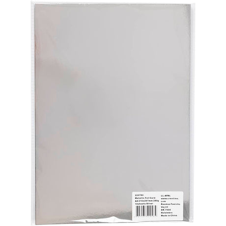 Creativ company metallisk folie pap, a4, ark 210x297 mm, 280 gr, sølv, 10 ark 1 æske