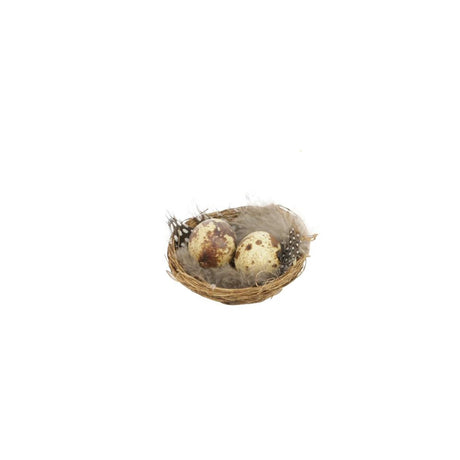 HBx natural living deco rede med vagtelæg og fjer 6 stk i emballage ø7cm