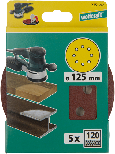 Wolfcraft selvklæbende slibeskiver | k120 | perforeret | ø125mm | 5 styk - 2251000