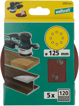 Wolfcraft selvklæbende slibeskiver | k120 | perforeret | ø125mm | 5 styk - 2251000