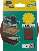 Wolfcraft selvklæbende slibeskiver | k240 | perforeret | ø125mm | 5 stk - 2253000