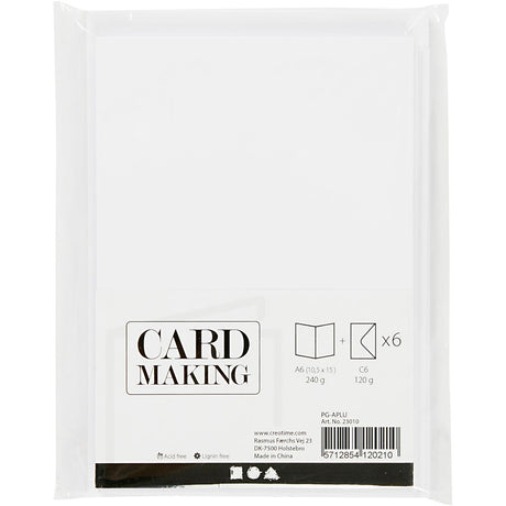 Creativ firmakort og kuverter, kortstørrelse 10,5x15 cm, kuvertstørrelse 11,5x16,5 cm, 110+230 gr, hvid, 6 sæt 1 æske
