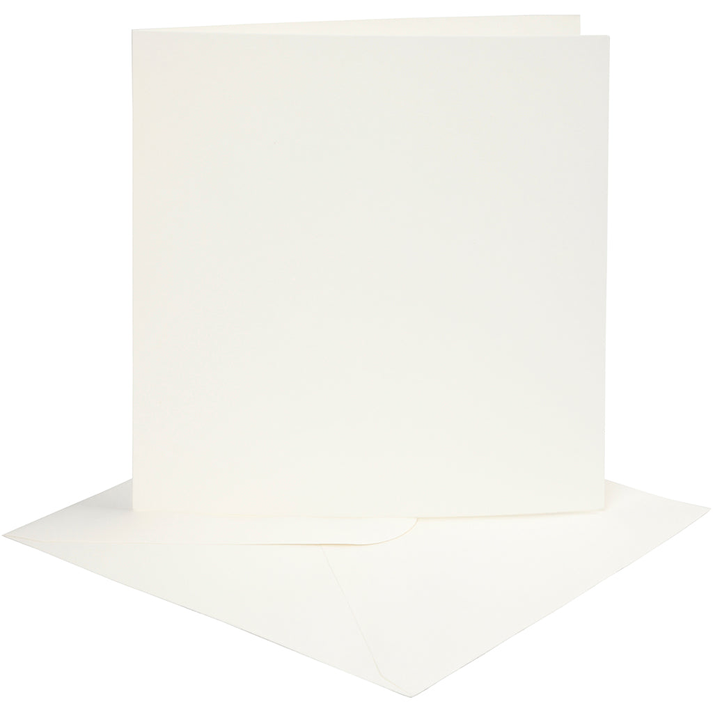 Kort og konvolutter, kortstørrelse 15,2x15,2 cm, kuvertstørrelse 16x16 cm, 220 gr, råhvid, 4 sæt 1 æske