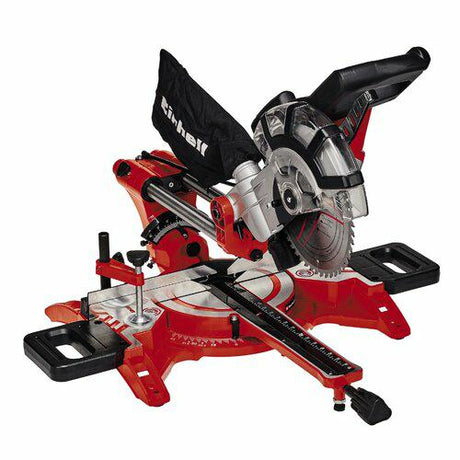 Einhell elektrisk radial tværsnitsgeringssav tc-sm 2131 2 dual - 1800w - ø210 mm - savhoved kan vippes til venstre og højre - med laser - inkl. 48 tands savklinge