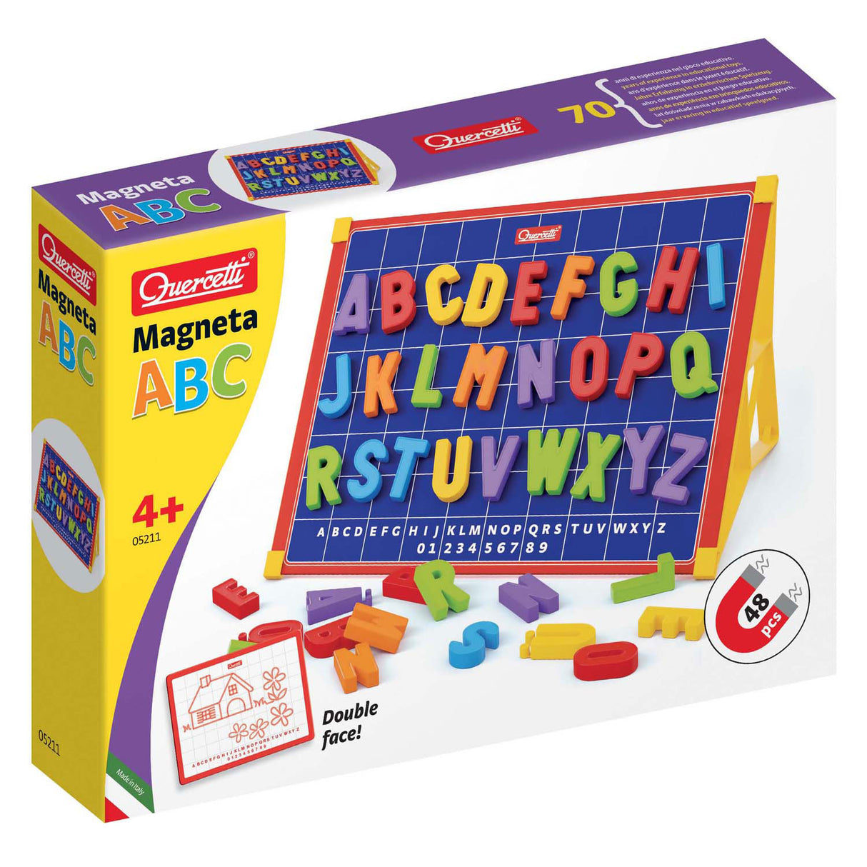 Quercetti magnettavle inkl. store bogstaver ABC magneter, 53 stk.