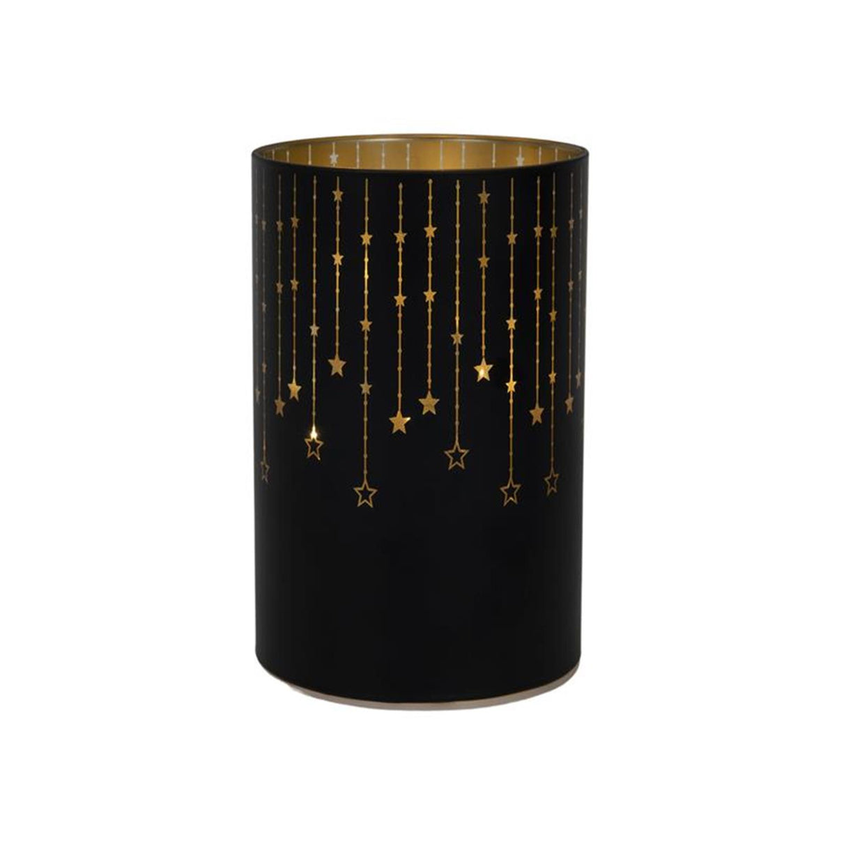 Svenska living dekorativ glaslanterne 14cm LED sort guld med stjernetimer (ekskl. 3 x AA batteri)