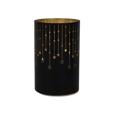 Svenska living dekorativ glaslanterne 14cm LED sort guld med stjernetimer (ekskl. 3 x AA batteri)
