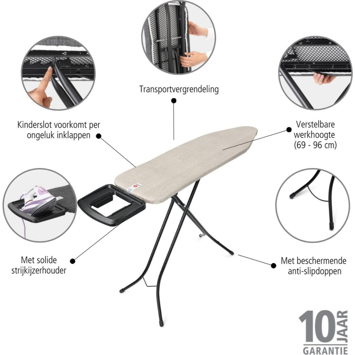 Brabantia strygebræt b - til strygejern - 124 x 38 cm - denimgrå