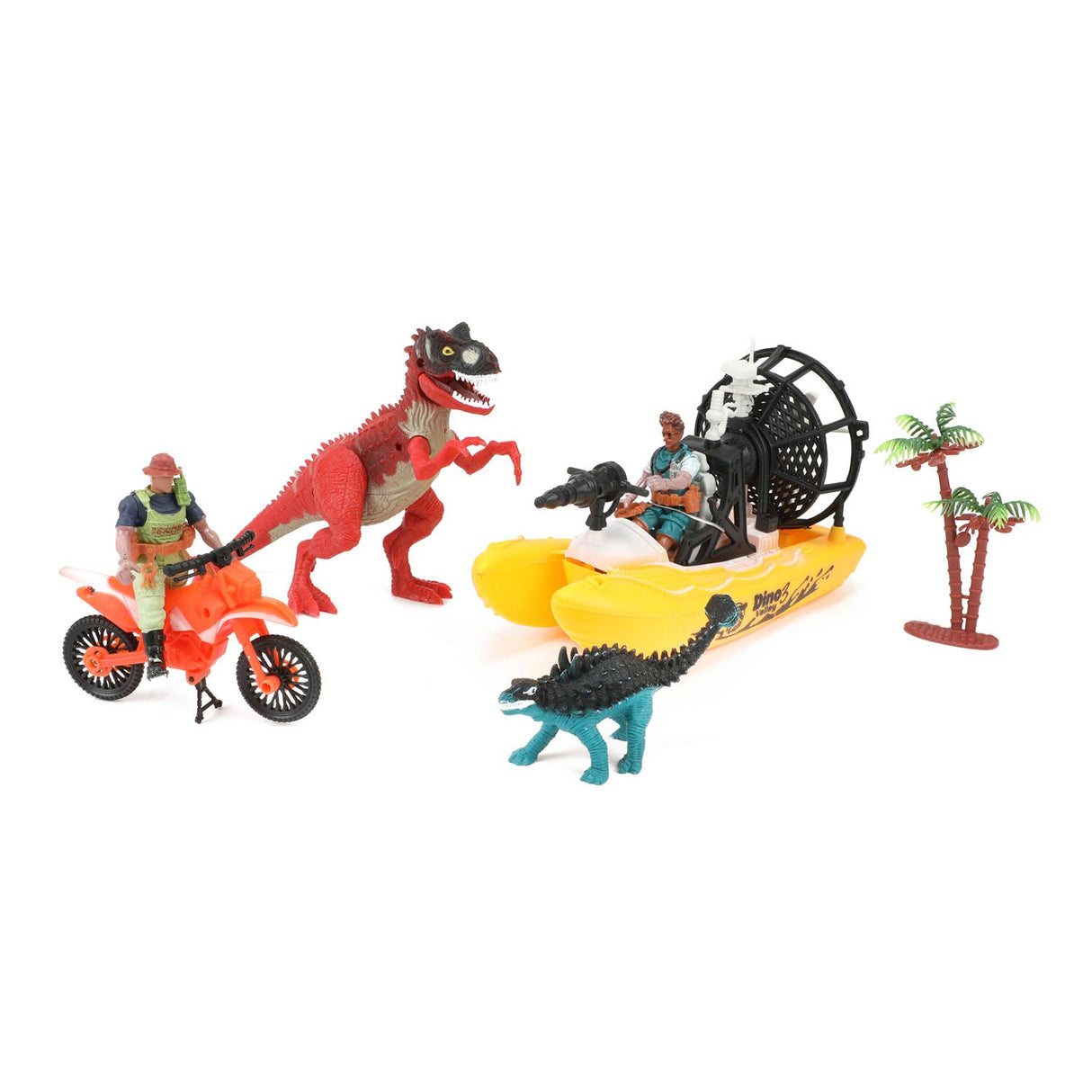 World of dinosaurs legesæt - båd og motorcykel med dinosaurer
