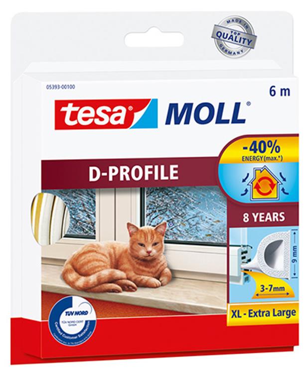 Tesa moll vejrliste 05393 d profil - 9mmx6m hvid
