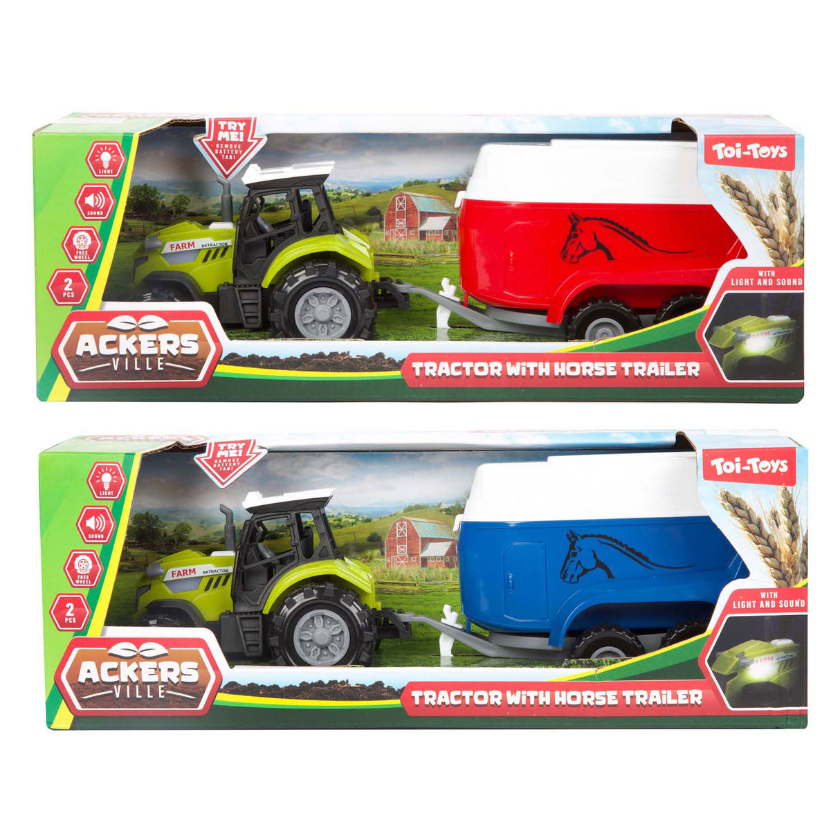 Toi-toys ackers ville traktor og trailer med lys og lyd, 10cm