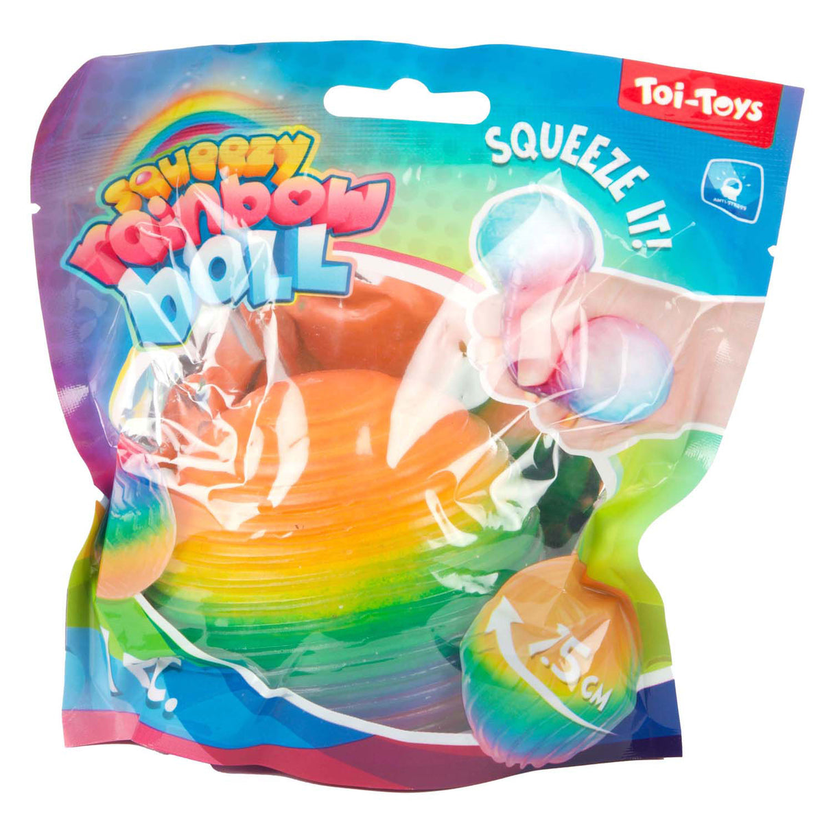 Toi-legetøj toi-legetøj sjovt tekstureret squeeze-bold regnbue-ribbskum 7 cm