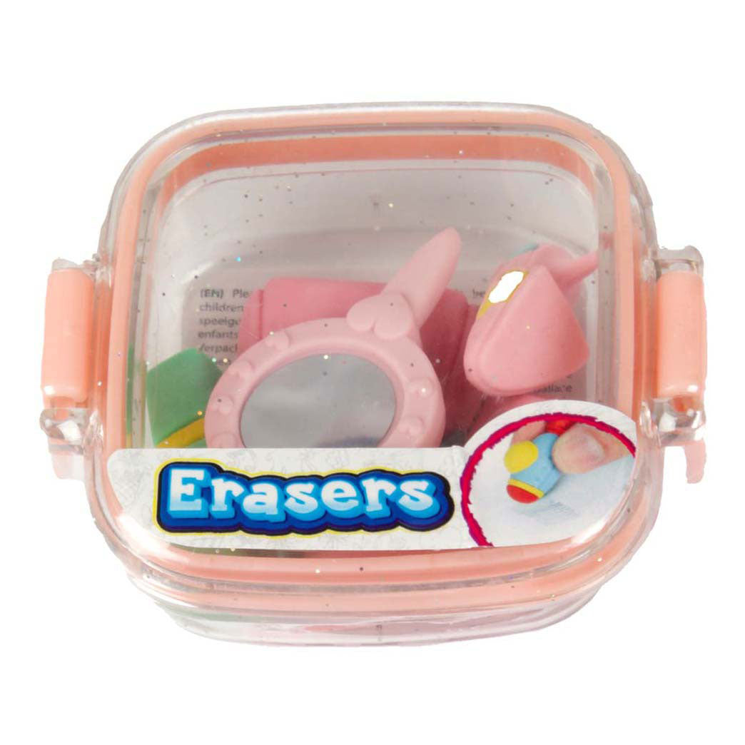 Toi-toys viskelæder minisæt i glitteræske - makeup spejl, 5 stk.