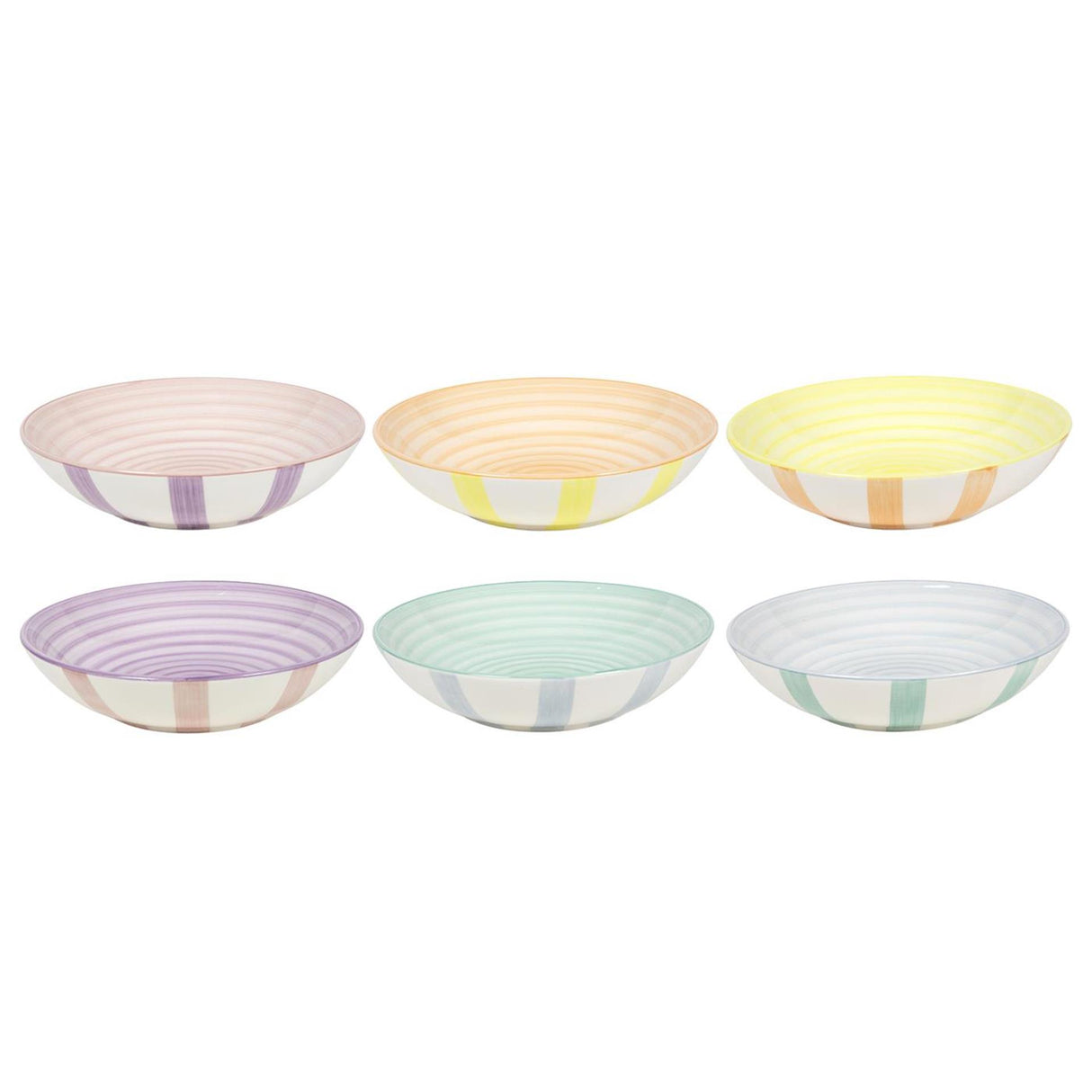 Dyb tallerken 2-tonet pastel striber æske á 6 stk ø21cm