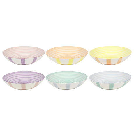 Dyb tallerken 2-tonet pastel striber æske á 6 stk ø21cm