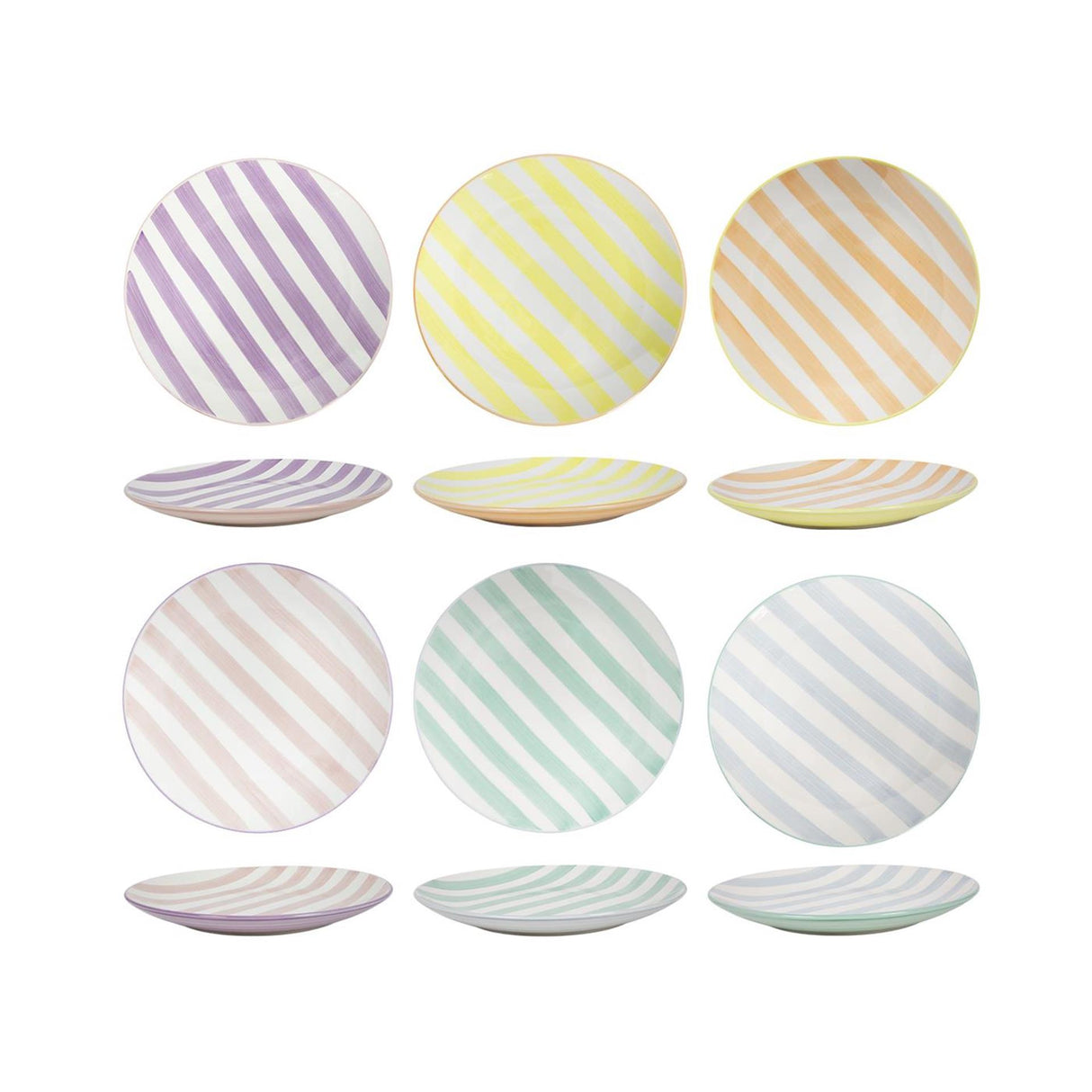 Middagstallerken 2-tonet pastel striber æske á 6 stk ø26,5cm
