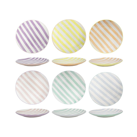 Middagstallerken 2-tonet pastel striber æske á 6 stk ø26,5cm