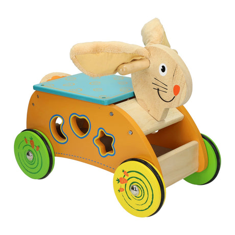 Primi passi - houten vormen- en loopwagen konijn