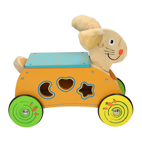 Primi passi - houten vormen- en loopwagen konijn