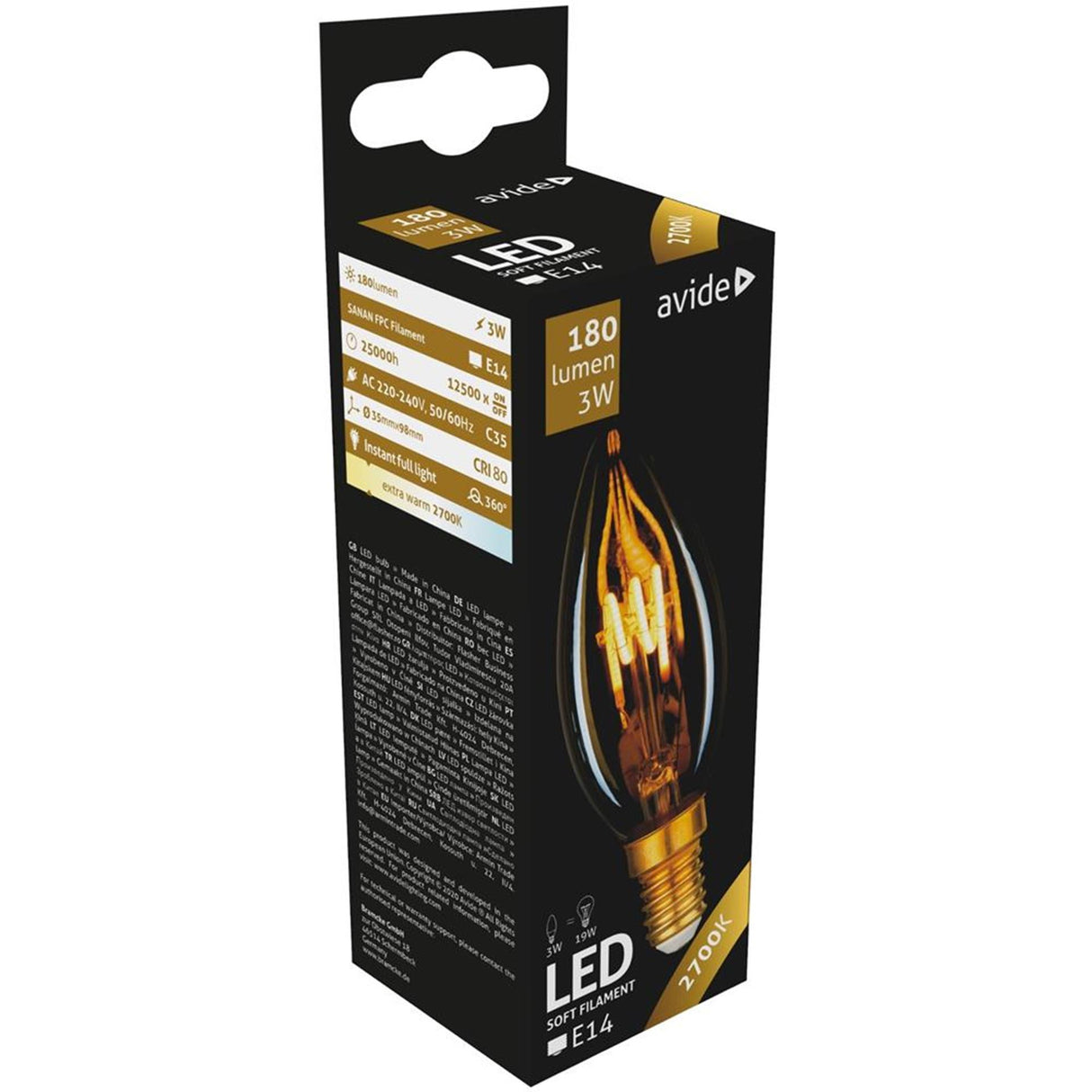 Avide LED blød glødelampe 3W, E14 fitting 2700kelvin 180 lumen