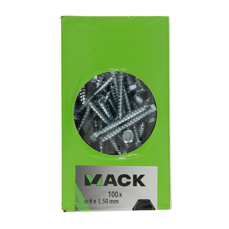 Mack 1007031 - trægevindbolt stål galvaniseret 100 stk 6 x 50 mm | 5 stk