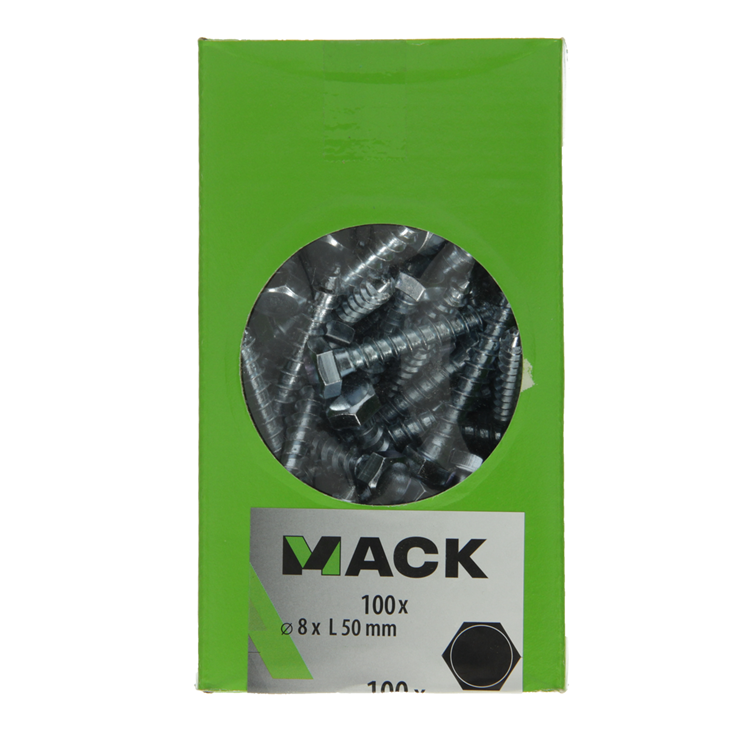 Mack 1007038 - trægevindbolt stål galvaniseret 100 stk 8 x 50 mm | 4 stk