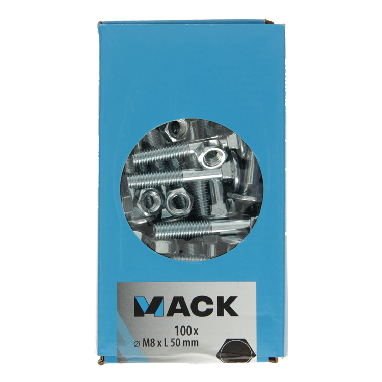 Mack 1007060 - træbolt + møtrik galvaniseret 100 stk 8 x 50 mm | 4 stk