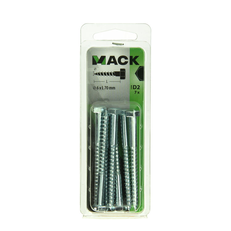 Mack 1017407 - trægevindbolt stål galvaniseret 7 stk 6 x 70 mm | 10 stk