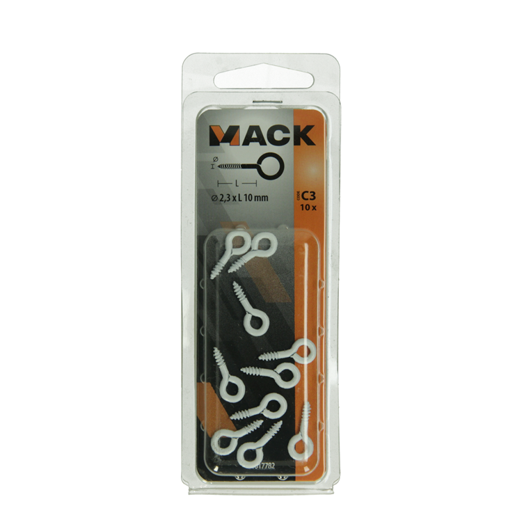 Mack 1017782 - skrueøje stål hvid 10 stk 2,3 x 10 mm | 10 stk