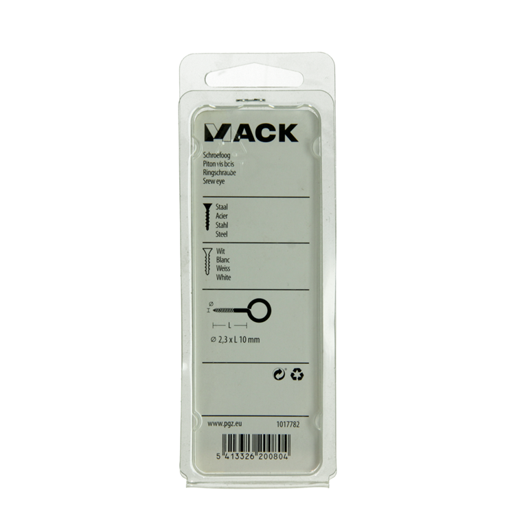 Mack 1017782 - skrueøje stål hvid 10 stk 2,3 x 10 mm | 10 stk