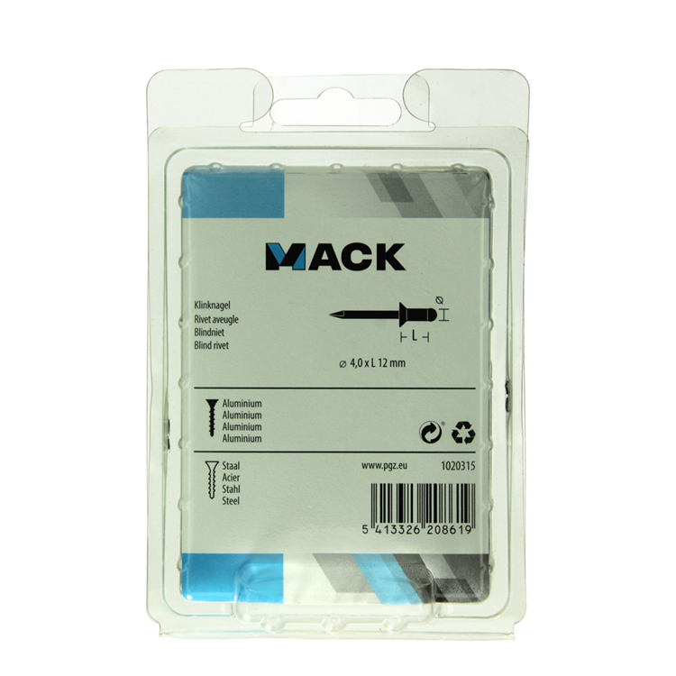 Mack 1020315 - 80 blindhæfteklammer aluminium 4,0x12mm | 5 stk