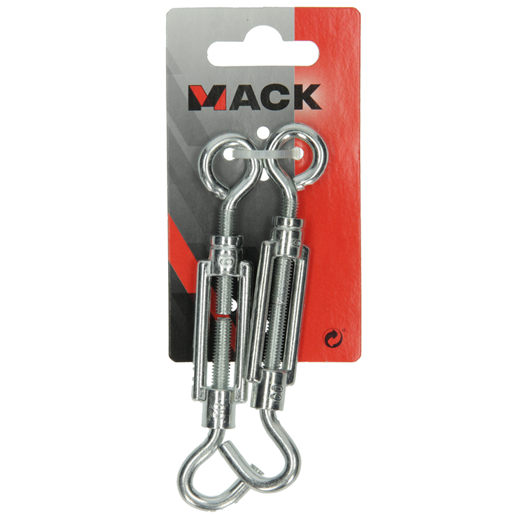 Mack 1008458 - 2 strammerøje + krog m6 x 60mm galvaniseret | 10 stk