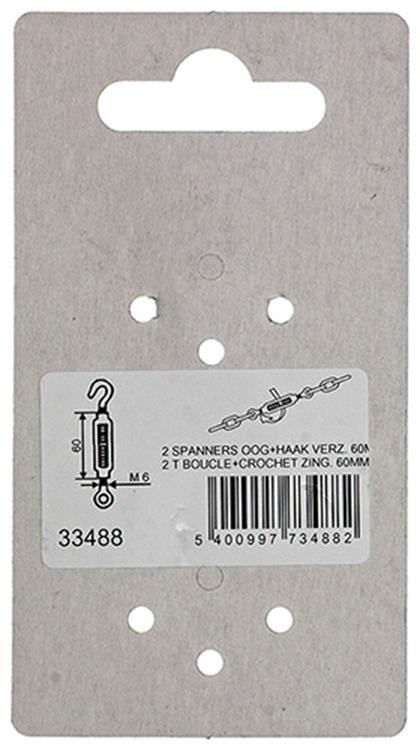 Mack 1008458 - 2 strammerøje + krog m6 x 60mm galvaniseret | 10 stk