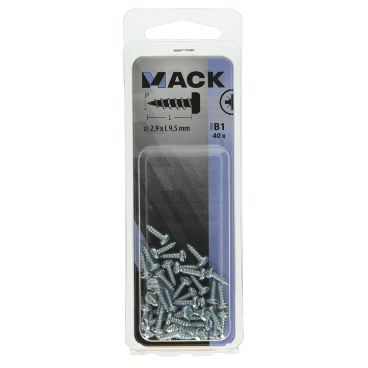 Mack 1017434 - selvskærende skrue cylinderhoved galv. 40 stk 2,9 x 9,5 mm | 10 stk